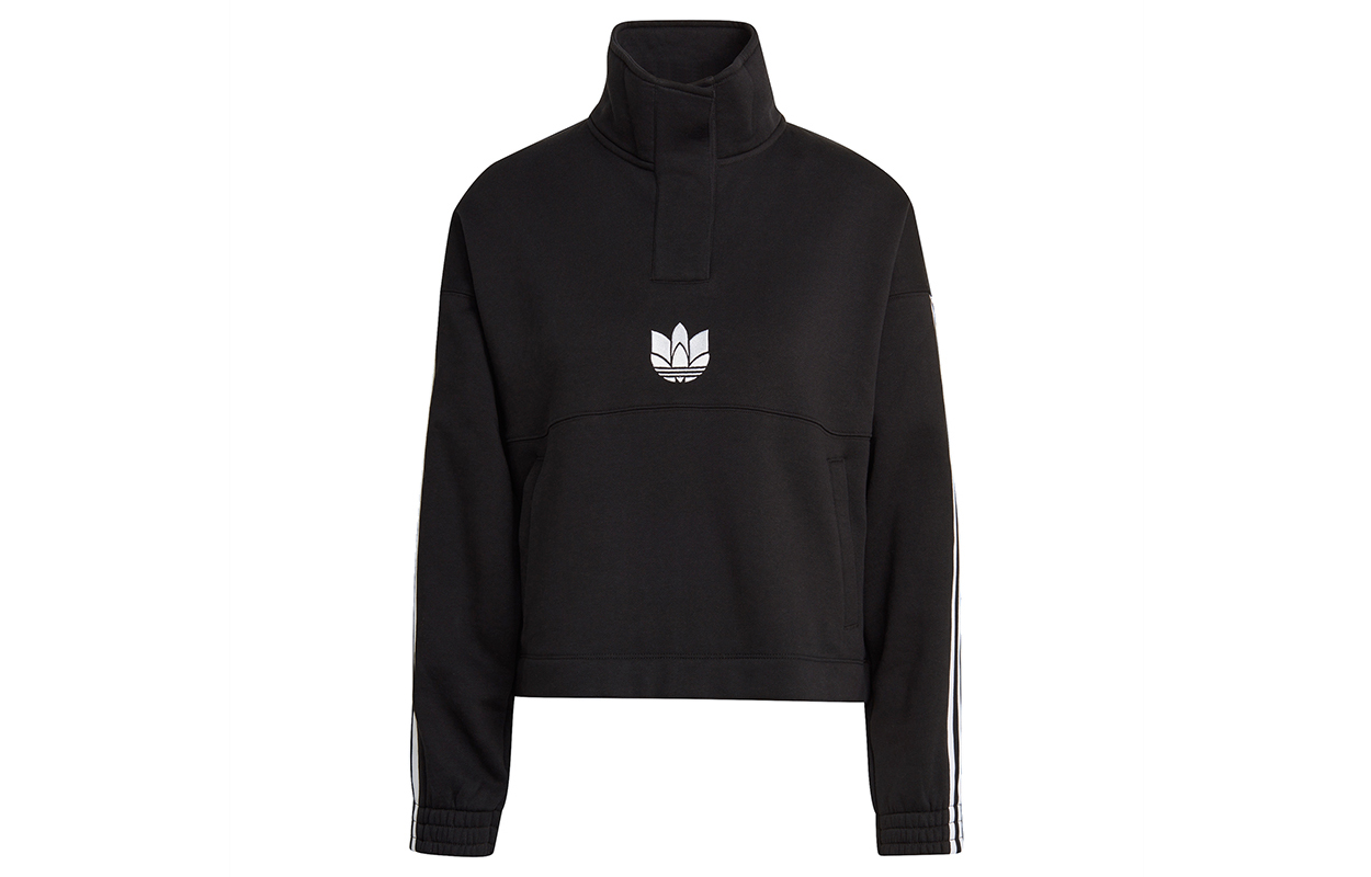 Adidas originals Clover New Year Series Fl Sweatshirt Casual Sports Side Striped Stand Collar Striped College Sweater Women's Black