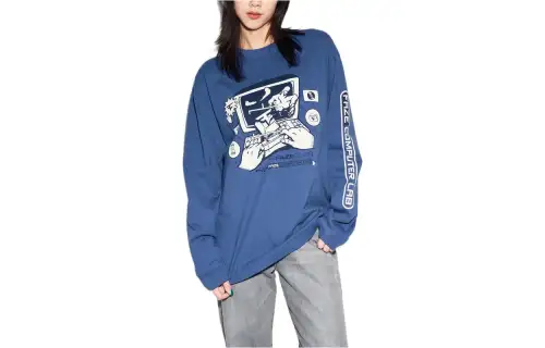 UNIQLO SS23 T Shirts Unisex Blue Crew Neck Moderate Straight Fit