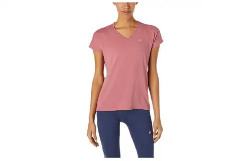 ASICS T Shirts Women's Pink V Neck Moderate Other