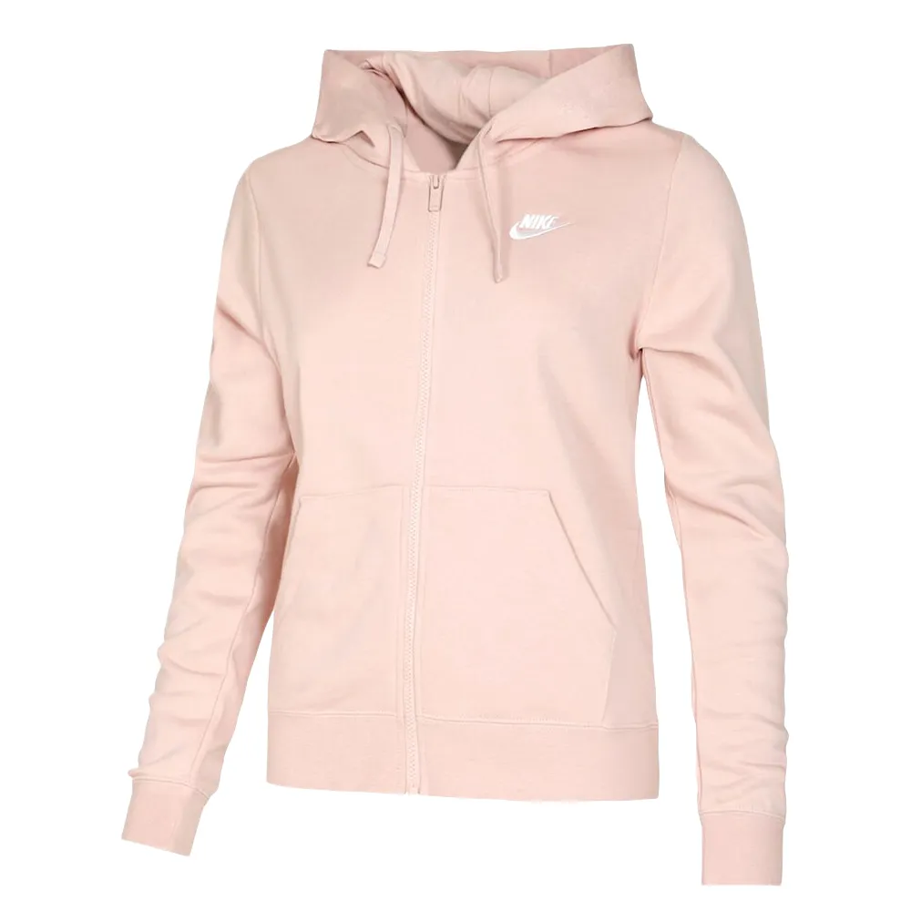 Nike Sportswear Women's Club Fleece Full Zip Hoodie Pink Oxford/White