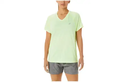 ASICS T Shirts Women's Green V Neck Moderate Straight Fit