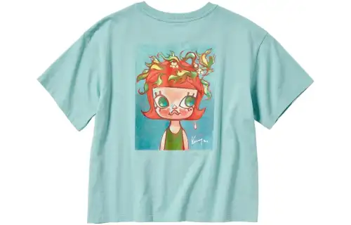 UNIQLO X POP MART POP MART T Shirts Women's Emerald Green Crew Neck Moderate Straight Fit