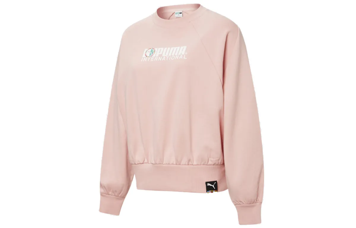 PUMA Sweatshirts Women's Pink Crew Neck Moderate Regular