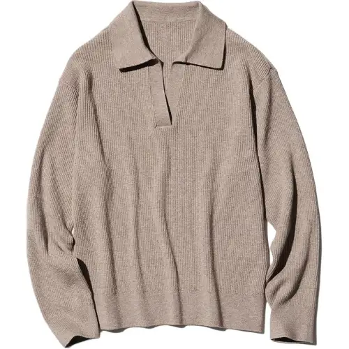 UNIQLO Knitwear Women's Khaki Half Open Collar Moderate Other