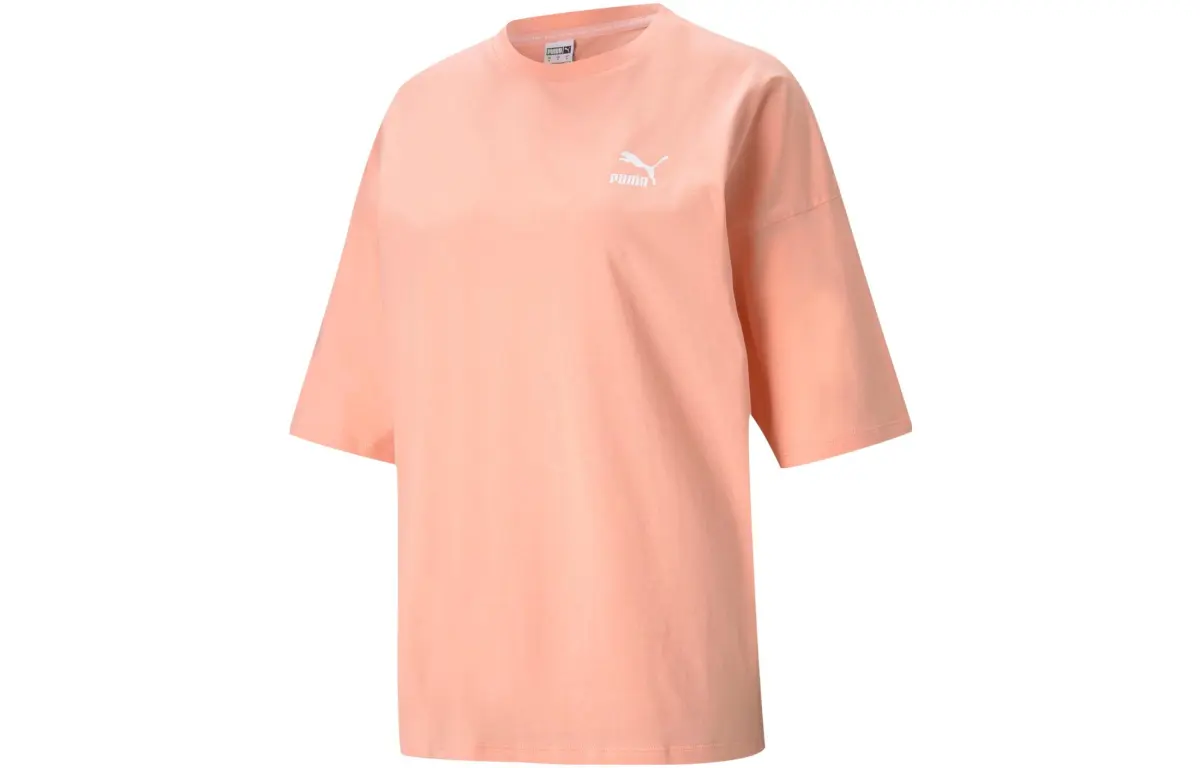 PUMA Drop Shoulder Sleeve T Shirt Women's Apricot Red