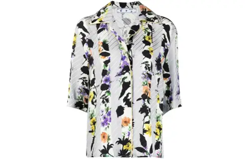 OFF-WHITE striped floral bowling shirt