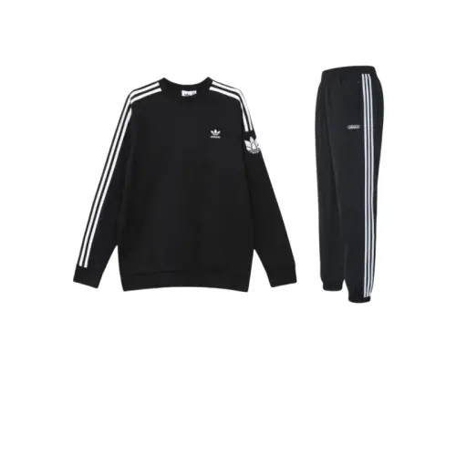 Adidas Originals Trefoil Collection Logo 3 Pack Brushed Cotton Round Collar Long Sleeved Pants Sweatshirt Set Men's