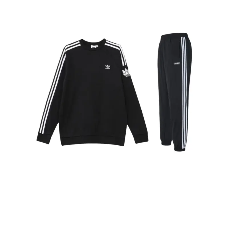 Adidas Originals Trefoil Collection Logo 3 Pack Brushed Cotton Round Collar Long Sleeved Pants Sweatshirt Set Men's