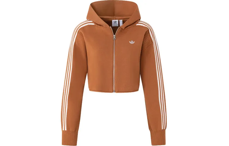 Adidas Originals Premium Zipper Hoodie Sweater Women's Wild Brown