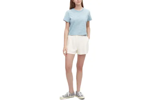 UNIQLO T Shirts Women's Aqua Blue Crew Neck Moderate Straight Fit