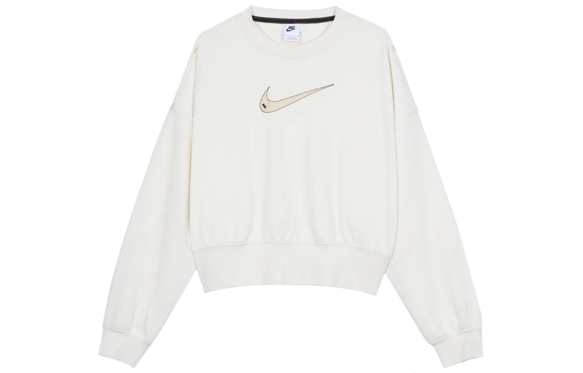 Nike Sportswear Swoosh Logo Embroidered Knit Pullover Hoodie White