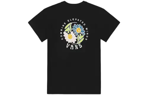 Vans T Shirts Women's Black Crew Neck Moderate Straight Fit