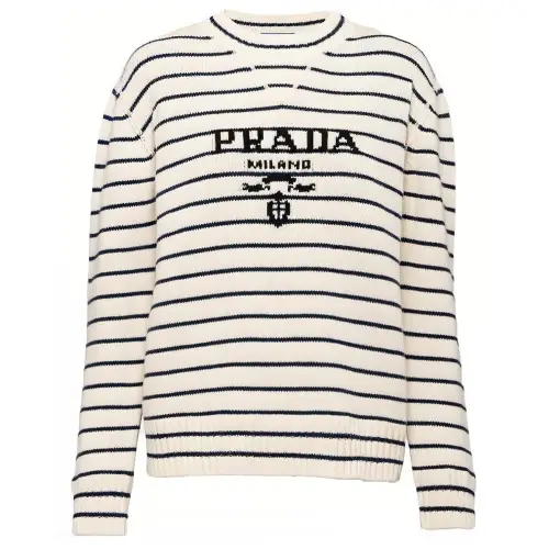 PRADA Intarsia logo Striped Cashmere Jumper