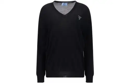 PRADA Logo Intarsia V-Neck Sweater