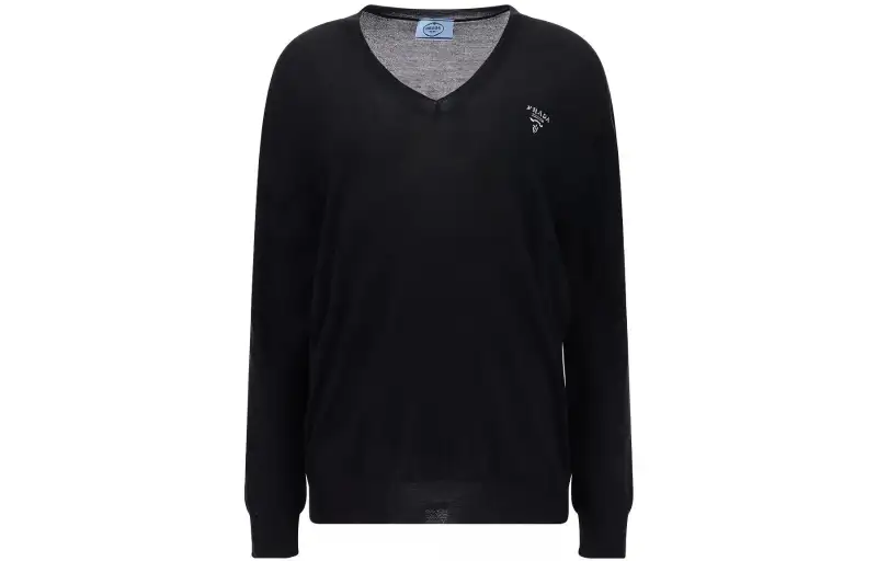PRADA Logo Intarsia V-Neck Sweater