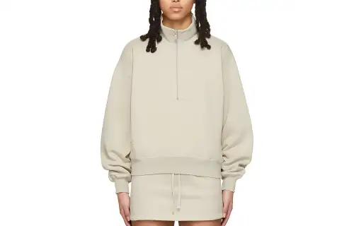 Fear Of God Essentials SS22 Wheat Solid Color Stand Collar Half Zip Long Sleeved Fleece Lined Coat Sweatshirt Women's