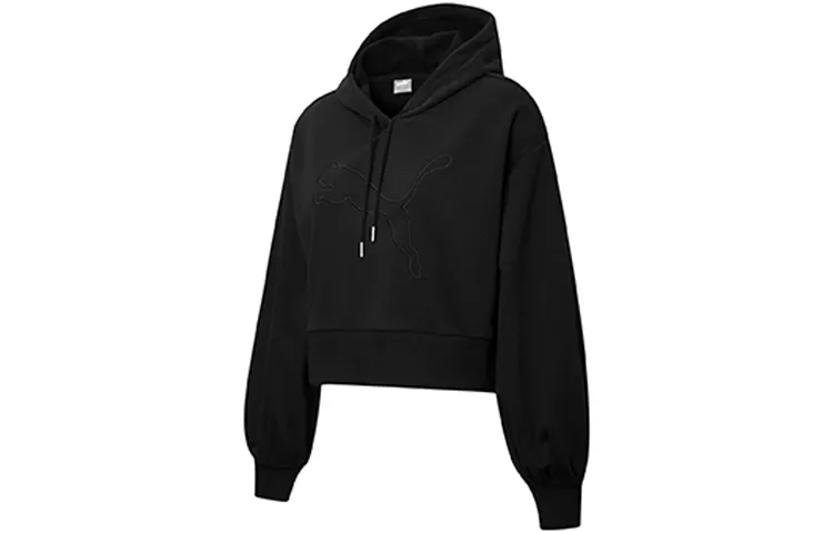 PUMA Sweatshirts Women's Black Hooded Moderate Straight Fit