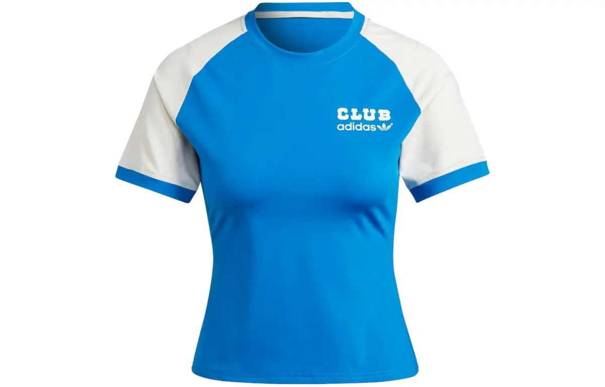Adidas Originals T-Shirts Women's Blue With White Lettering Crew Neck Moderate Straight Fit