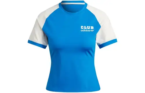 Adidas Originals T Shirts Women's Blue With White Lettering Crew Neck Moderate Straight Fit