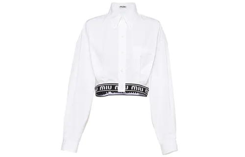 MIU MIU Shirts Women's White Pointed Collar Moderate Shirt