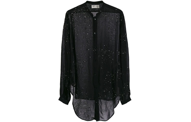 SAINT LAURENT Shirts Women's Black Stand Collar Thin Shirt