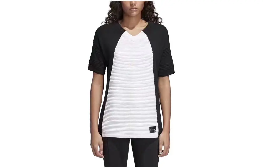 Adidas Originals T-Shirts Women's Black V-neck Moderate Straight Fit