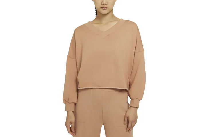 Nike Sweatshirts Women's Brown V-neck Moderate Regular