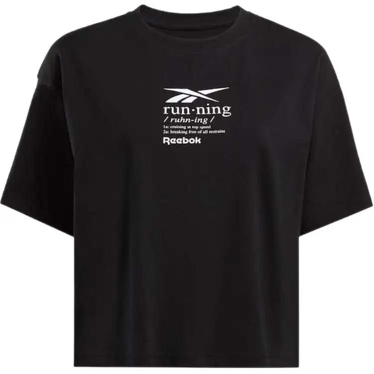 Reebok T Shirts Women's Black Crew Neck Moderate Straight Fit