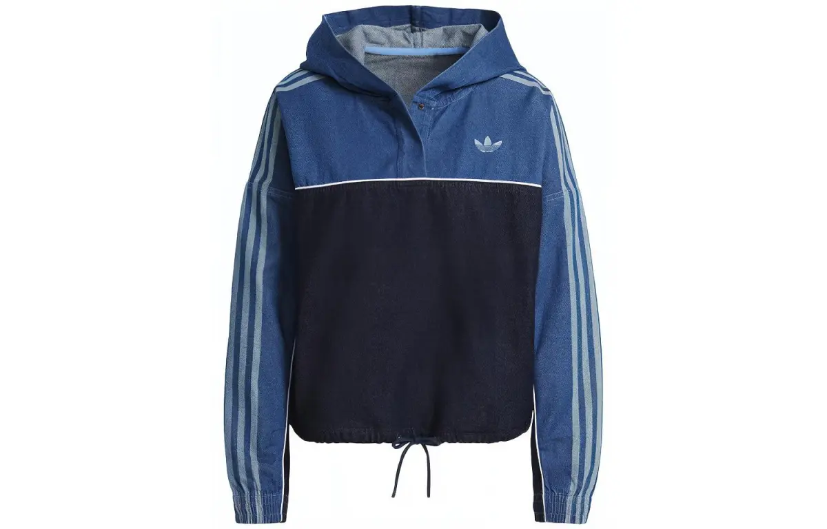 Adidas Originals Sweatshirts Women's Bay Blue Hooded Moderate Nipped-in Waist