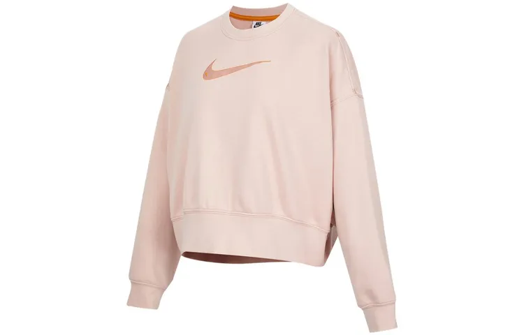 Nike Sportswear Swoosh Knit Cropped Crewneck Pullover Sweatshirt Pink