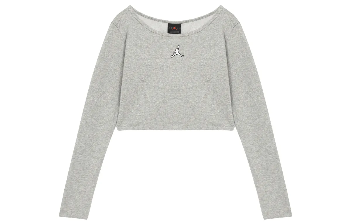 Jordan T-Shirts Women's Gray Crew Neck Moderate Straight Fit