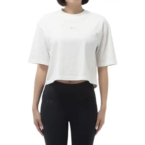 Reebok T Shirts Women's White Crew Neck Moderate Straight Fit