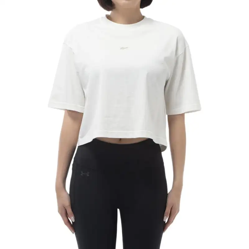Reebok T Shirts Women's White Crew Neck Moderate Straight Fit