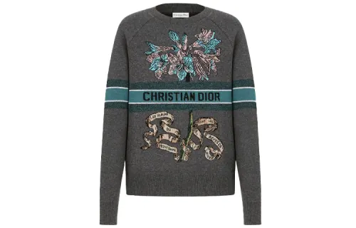 DIOR Quarterly New Products Cashmere Sweaters Women's Gray Crew Neck Moderate