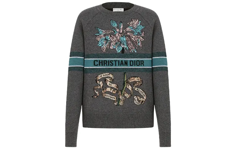 DIOR Quarterly New Products Cashmere Sweaters Women's Gray Crew Neck Moderate