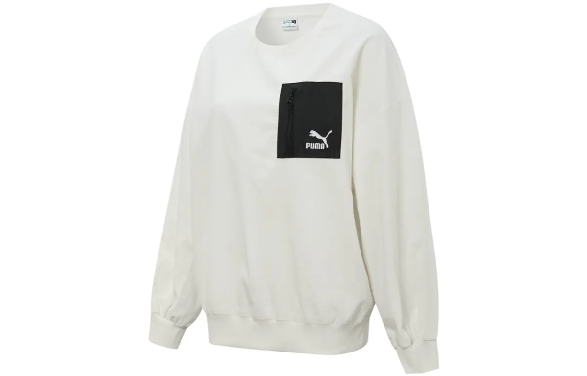 PUMA Sweatshirts Women's White Crew Neck Moderate Regular