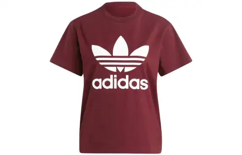 Adidas Originals Trefoil T Shirts Women's Dark Shadow Red Crew Neck Moderate Straight Fit