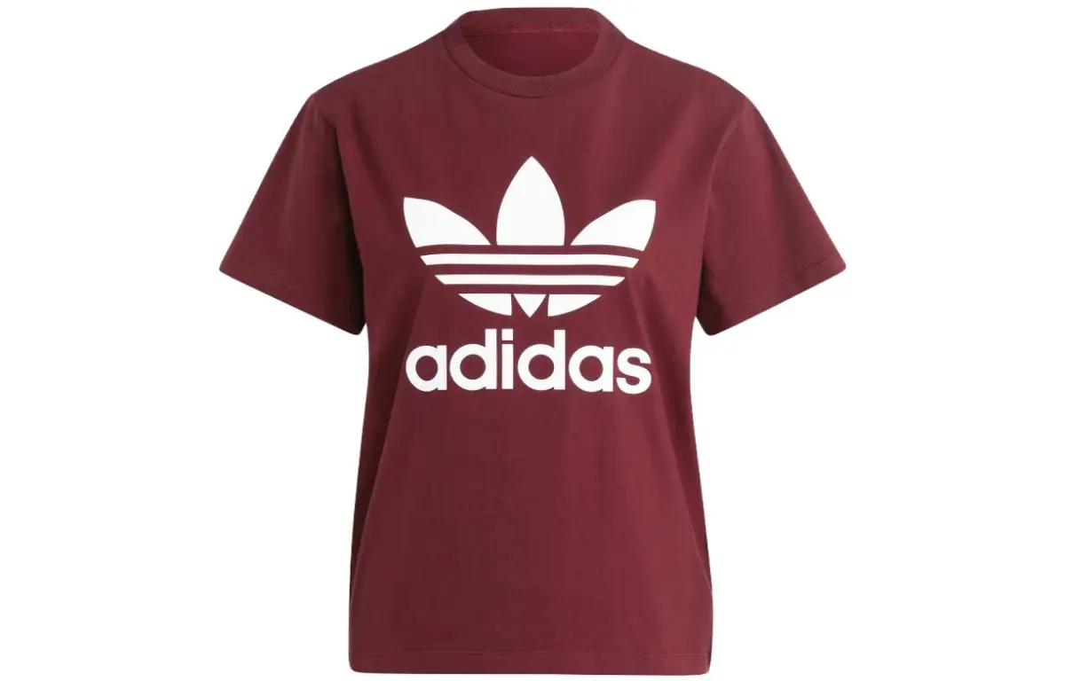 Adidas Originals Trefoil T-Shirts Women's Dark Shadow Red Crew Neck Moderate Straight Fit