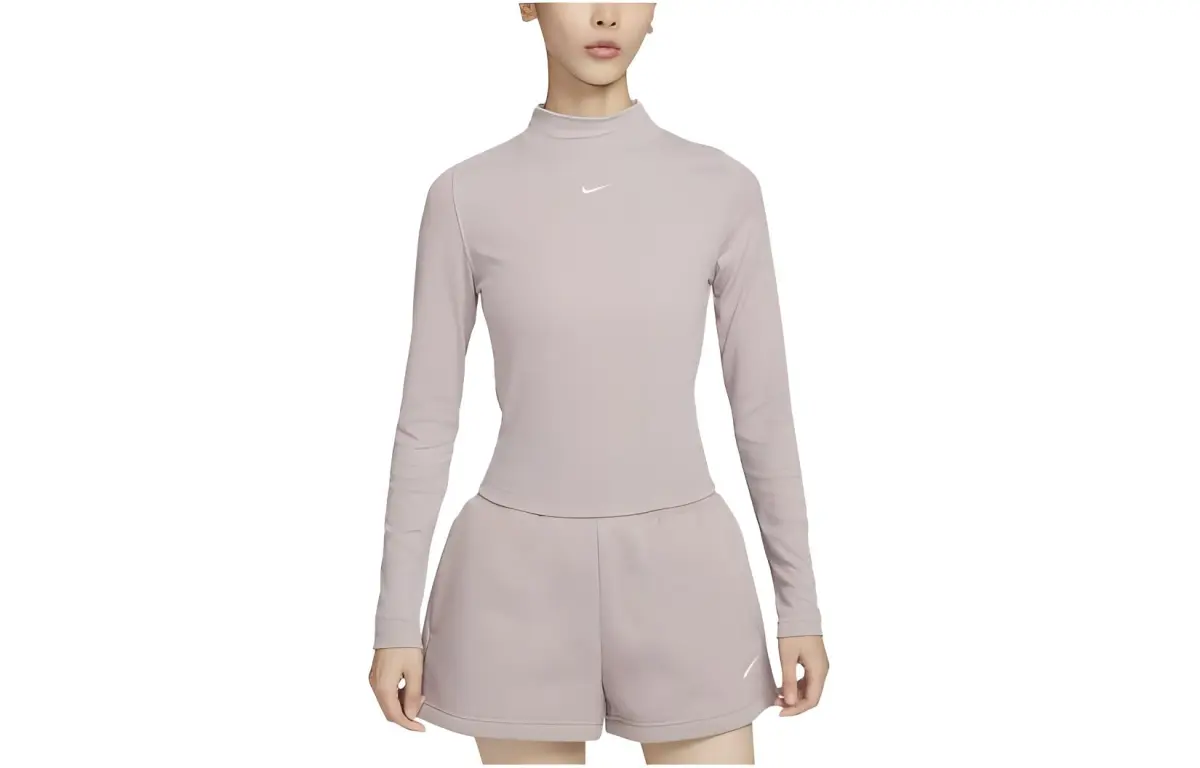 Nike T-Shirts Women's Blended Gray Brown Turtleneck Moderate Straight Fit