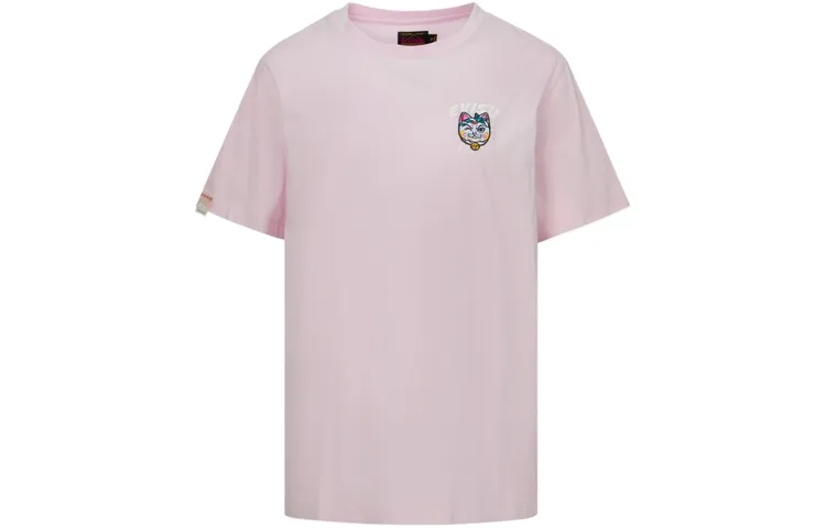 EVISU T Shirts Women's Pink Crew Neck Moderate Straight Fit