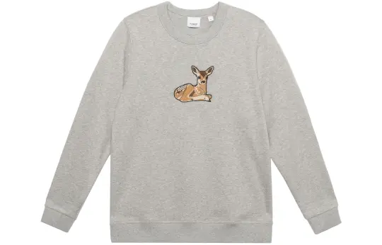 Burberry Fairhall Deer Embroidered Pullover Sweater 'Pale Grey Melange'