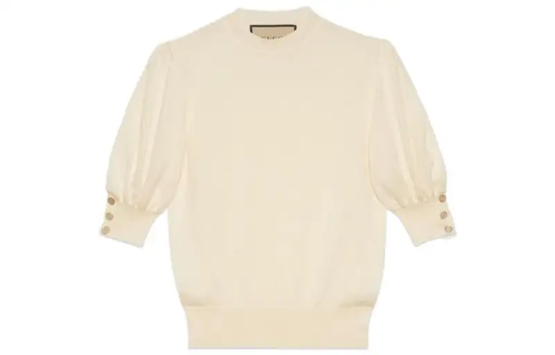 puff-sleeve fine knit top