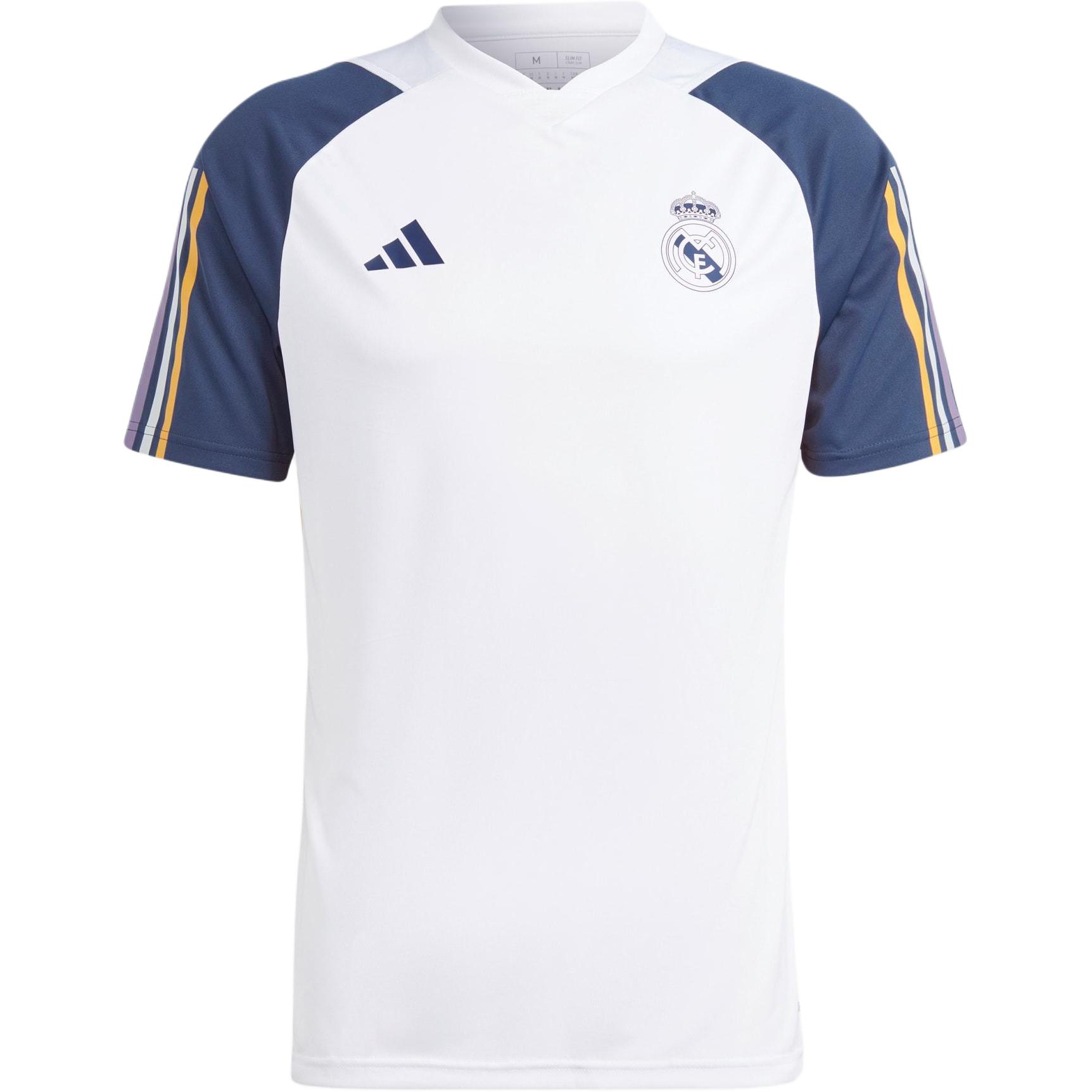 Adidas Real Madrid Real Madrid Tiro 23 Training Logo printed striped color block V-neck short-sleeved football shirt men's white