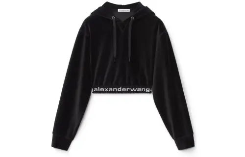 Alexander wang SS21 logo decorated stretch solid color hot girl pullover hooded sweatshirt women's black
