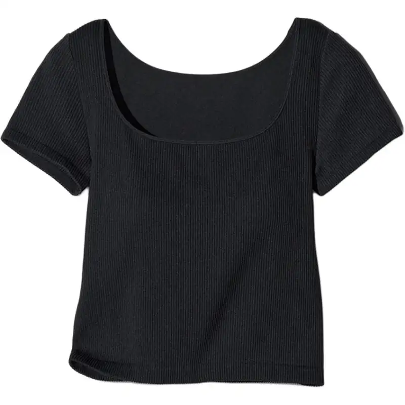 UNIQLO T Shirts Women's Black Square Collar Moderate