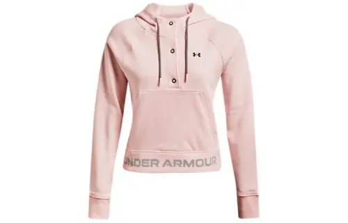 Under Armour Rival Mesh Fleece Thermal Short Sports Fleece Lined Hooded Sweatshirt Winter Women's Pink