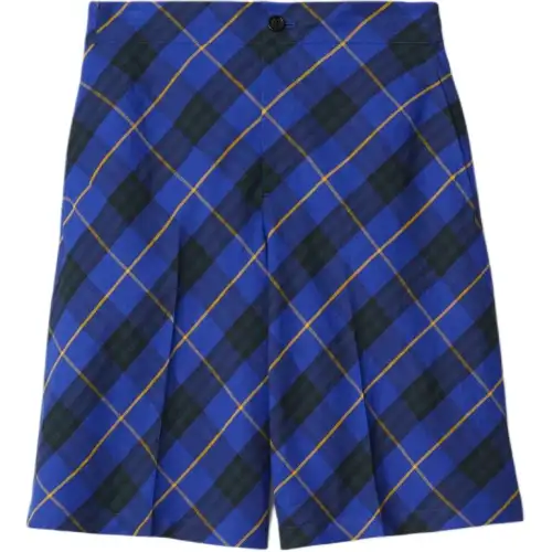 Burberry Check Linen Shorts Casual Shorts Men's Blue