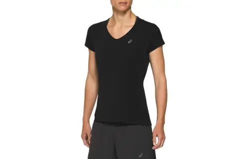 Asics V Neck Short Sleeve Top T Shirt Women's Black