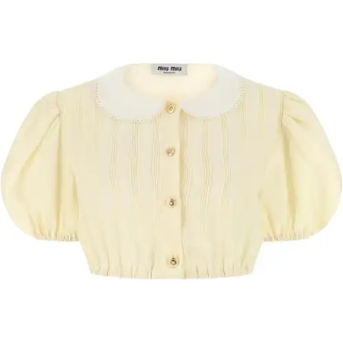 MIU MIU Doll, creamy shirt, doll collar, with short sleeve, sun protection