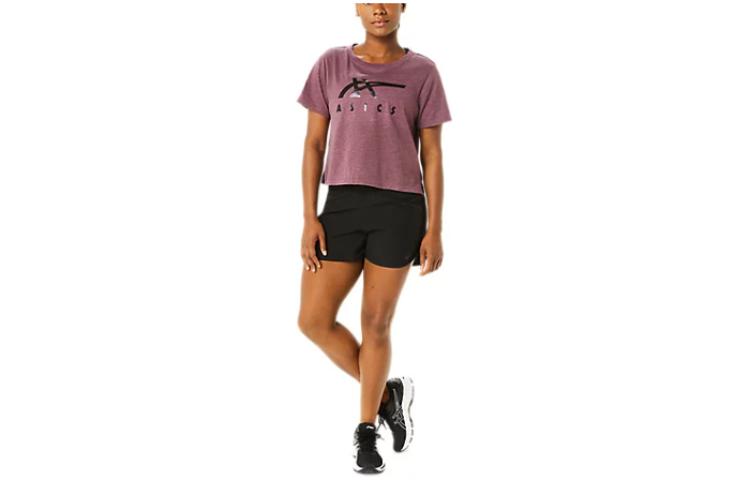 Asics Stripes Short Sleeve Boxy Tee T Shirt Women's Dark Red